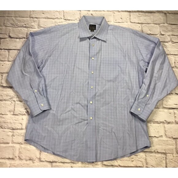 Jos A Bank Dress Shirt Mens 16.5-33 Blue Check Plaid Long Sleeve Button Up - Picture 2 of 7